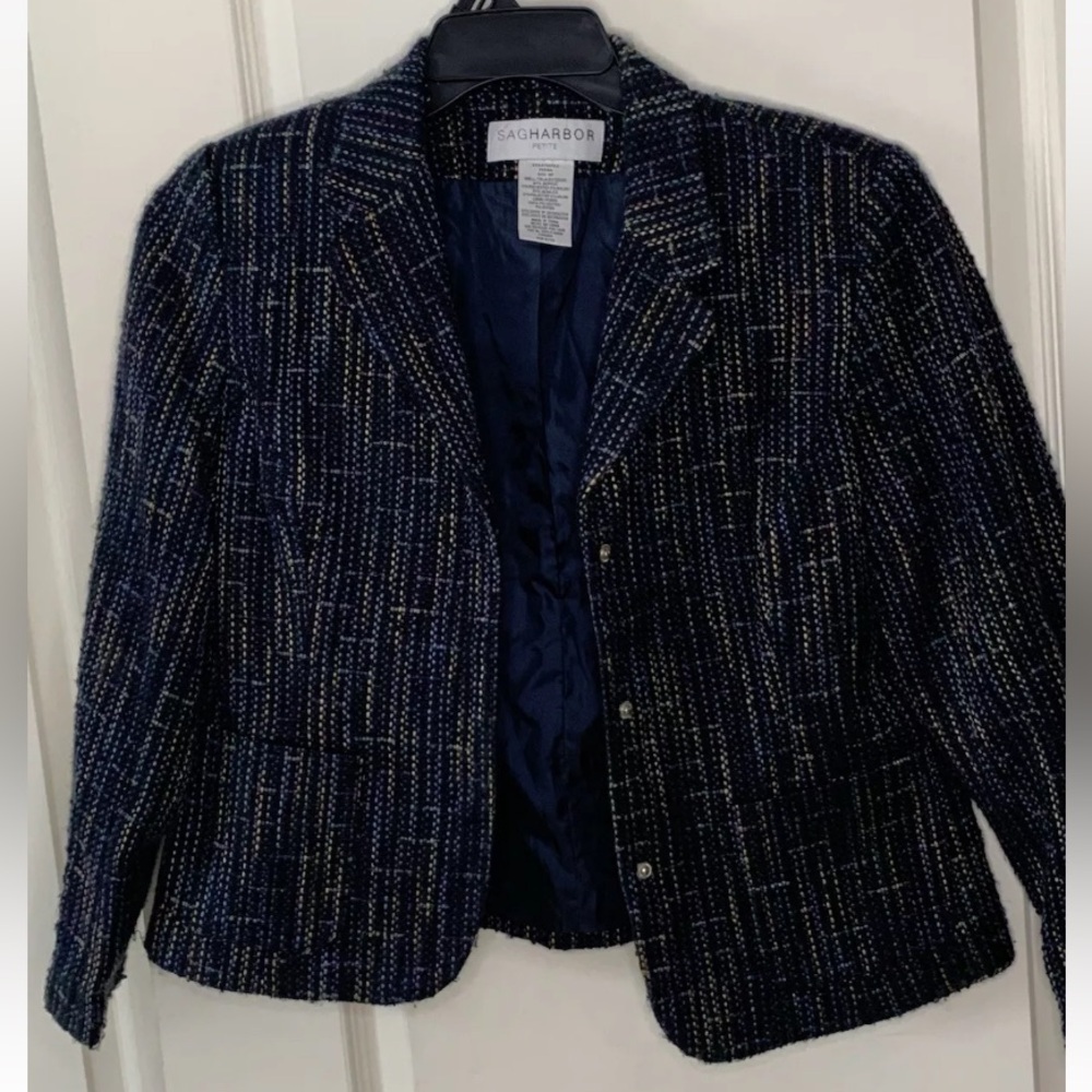 Sag Harbor Petite Womens Size 8P Blue Rainbow Speckled Snap Blazer Jacket - Picture 3 of 9